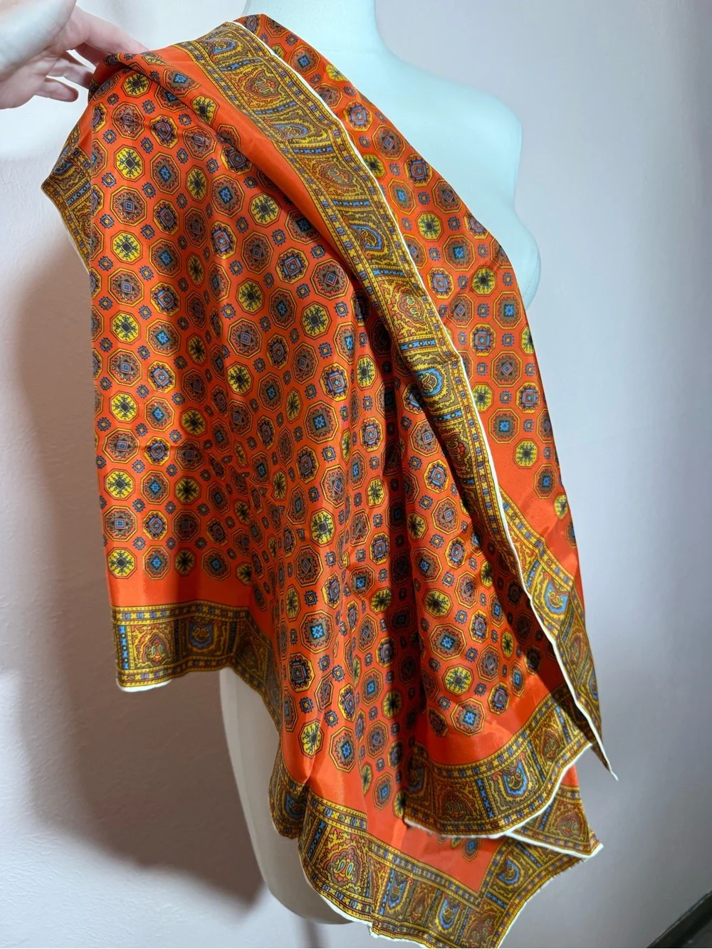 Vintage Art deco burnt orange blue geometric modernist square scarf